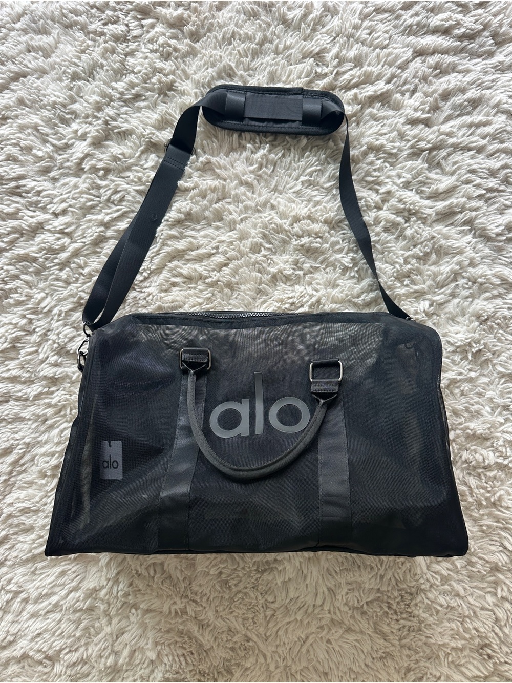 ALO Yoga Black Mesh Duffel with Shoulder Strap - Picture 4 of 9
